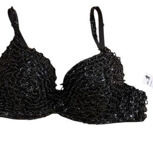 Women’s Black Sexy Bra Sequin Beaded New medium
